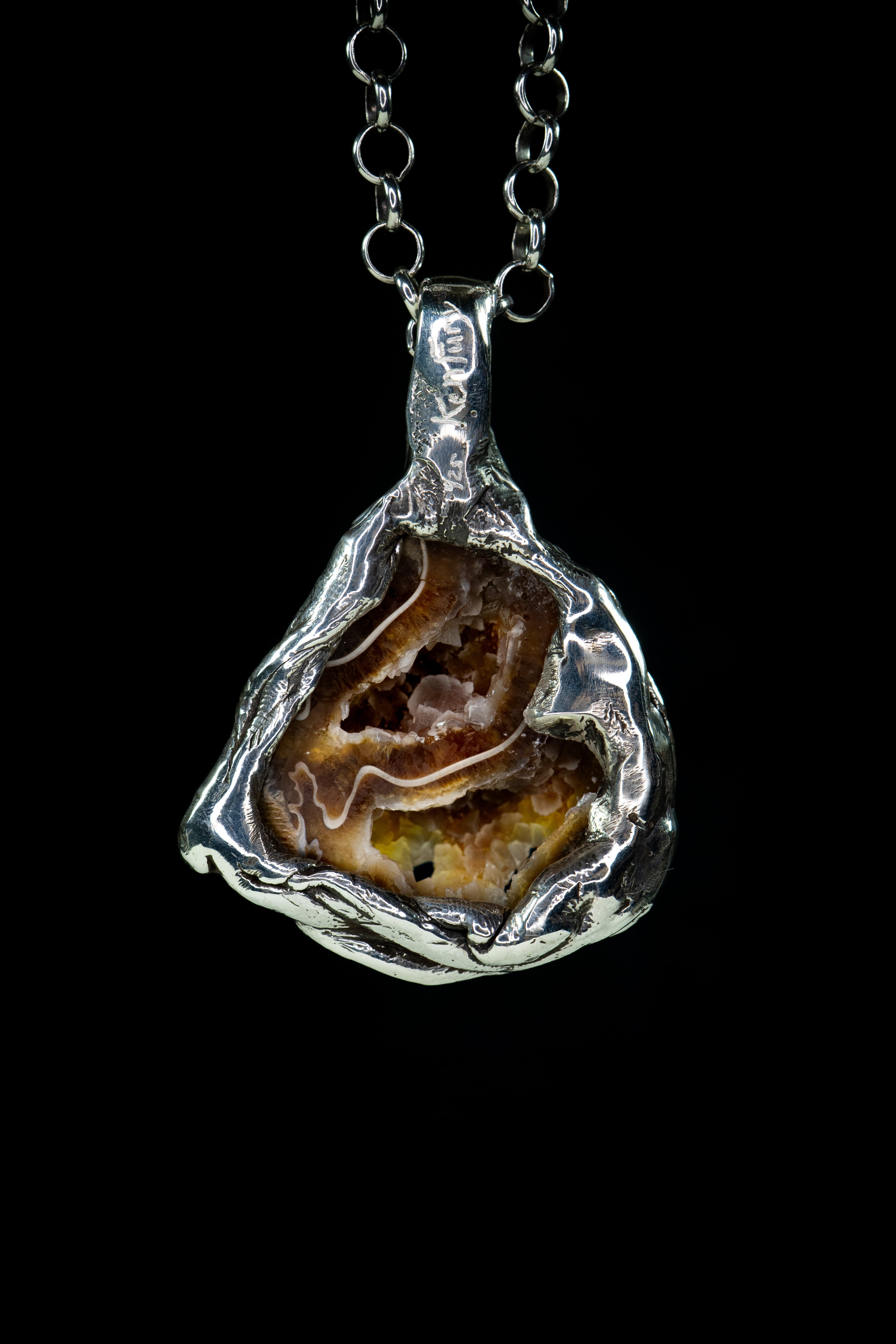 Ammonite Crystal Chambers (Ammonite, Sterling Silver Pendant)