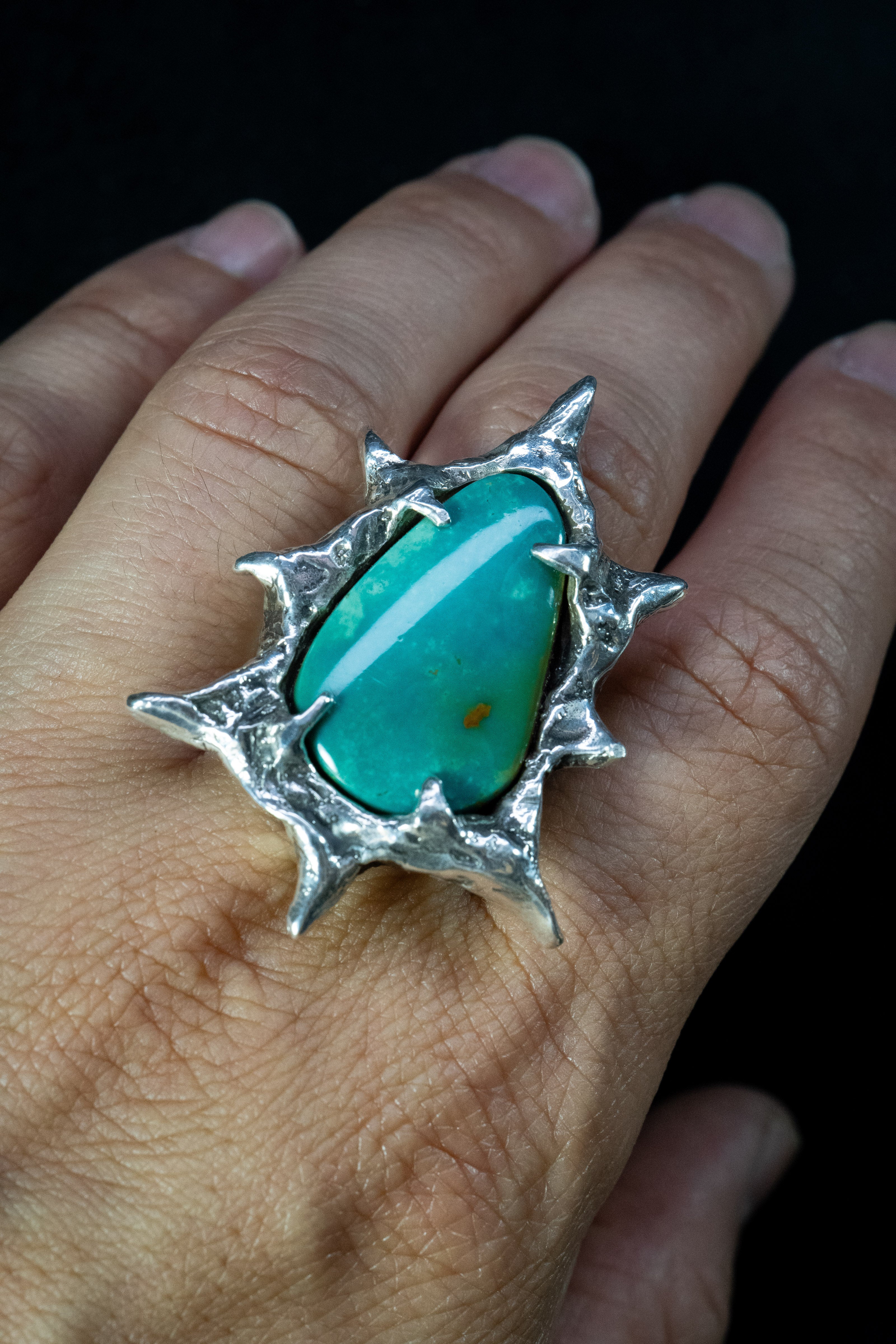 Genesis II (Tyrone Turquoise, Sterling Silver Ring)