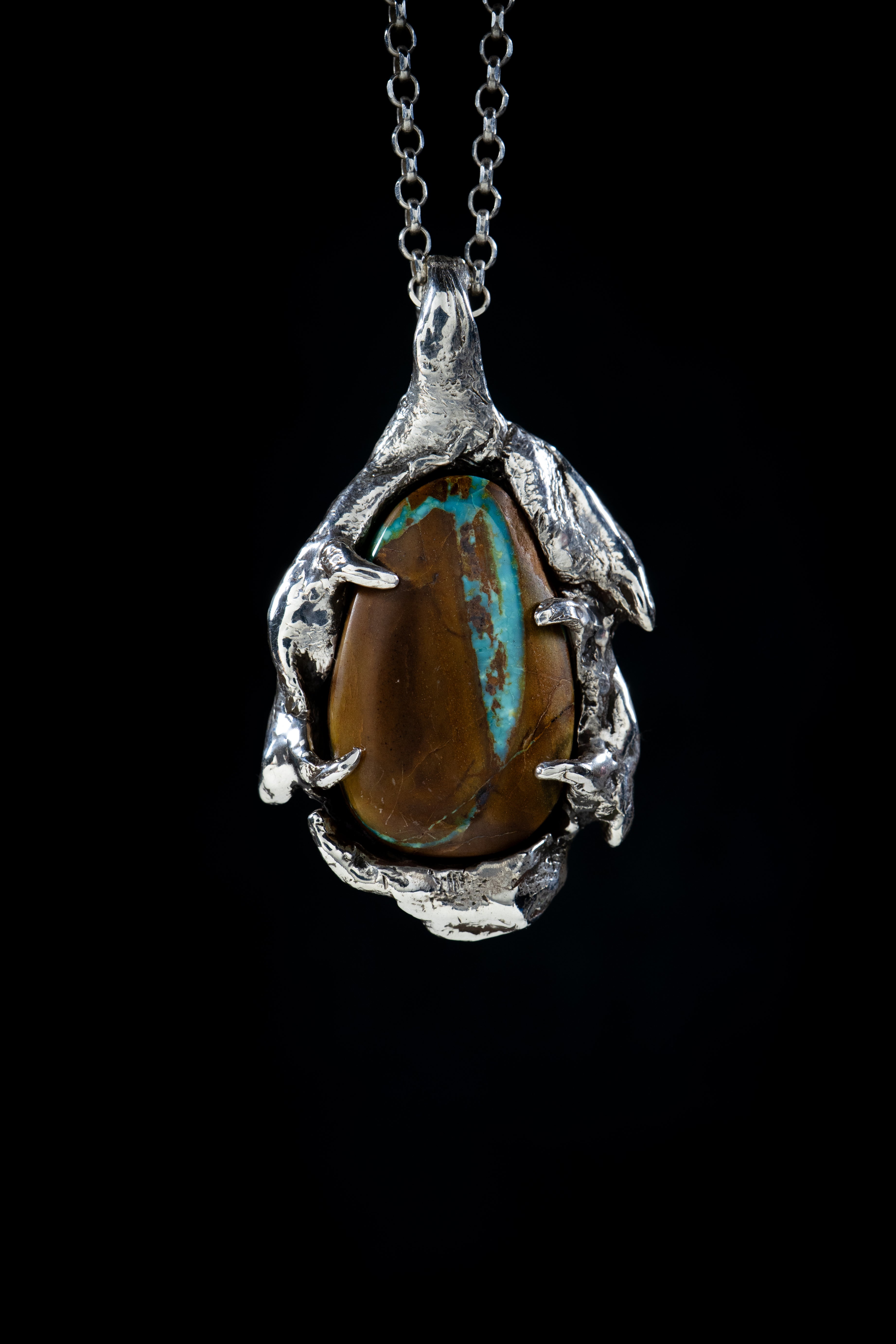 Waterfall (Royston Ribbon Turquoise, Sterling Silver Pendant)