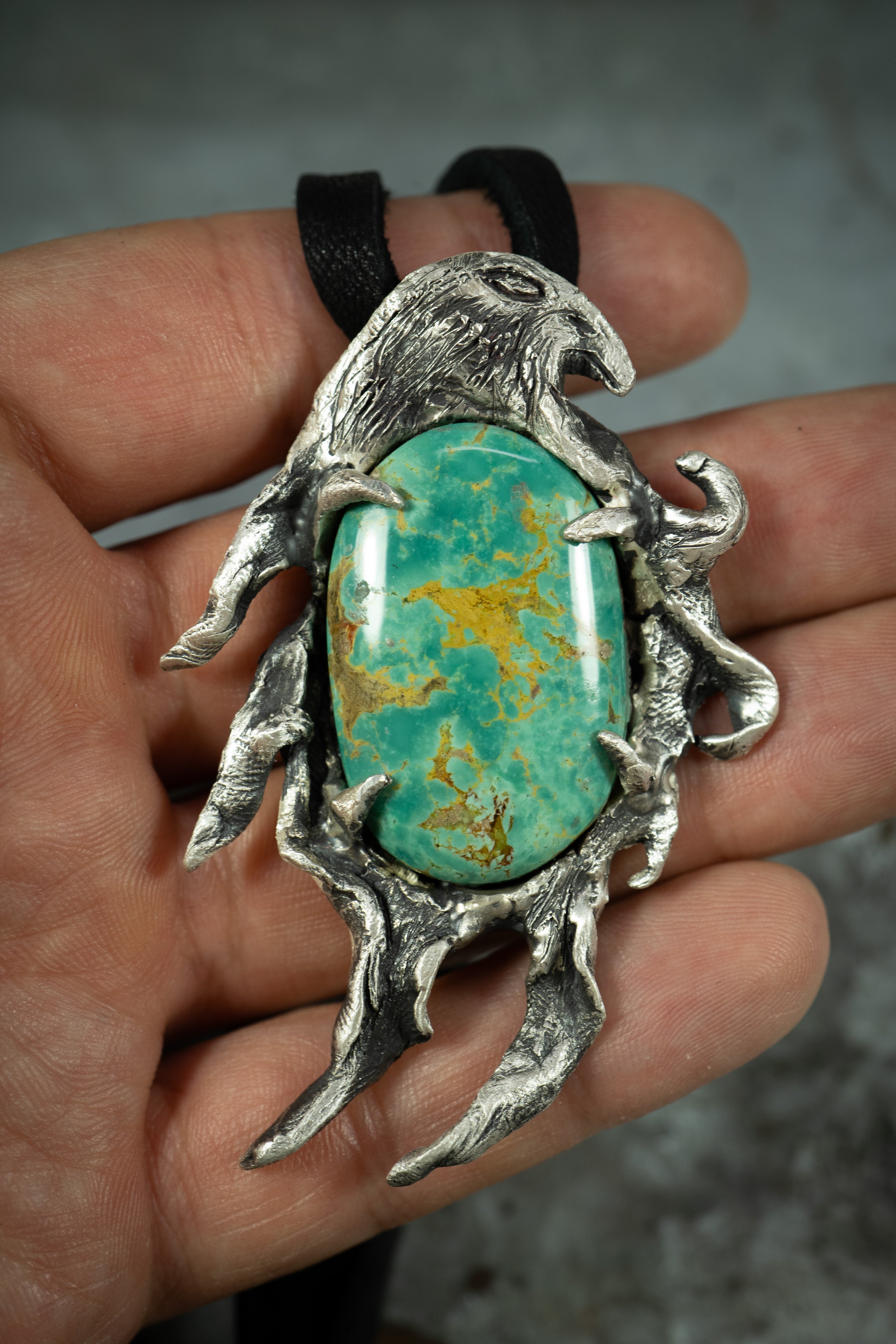 Human to Eagle (Manassa Turquoise, Sterling Silver Pendant)