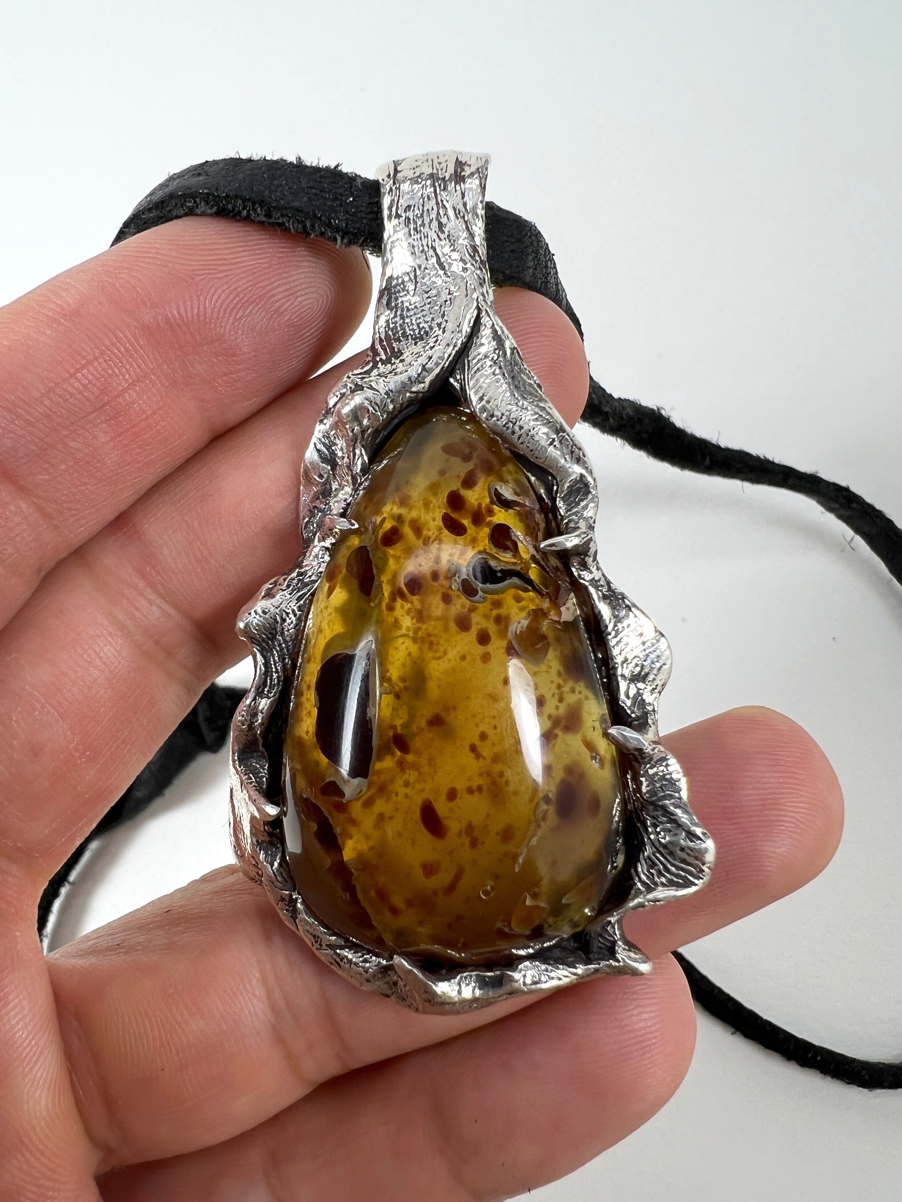 Fossilized Paradise (Amber, Sterling Silver Pendant)