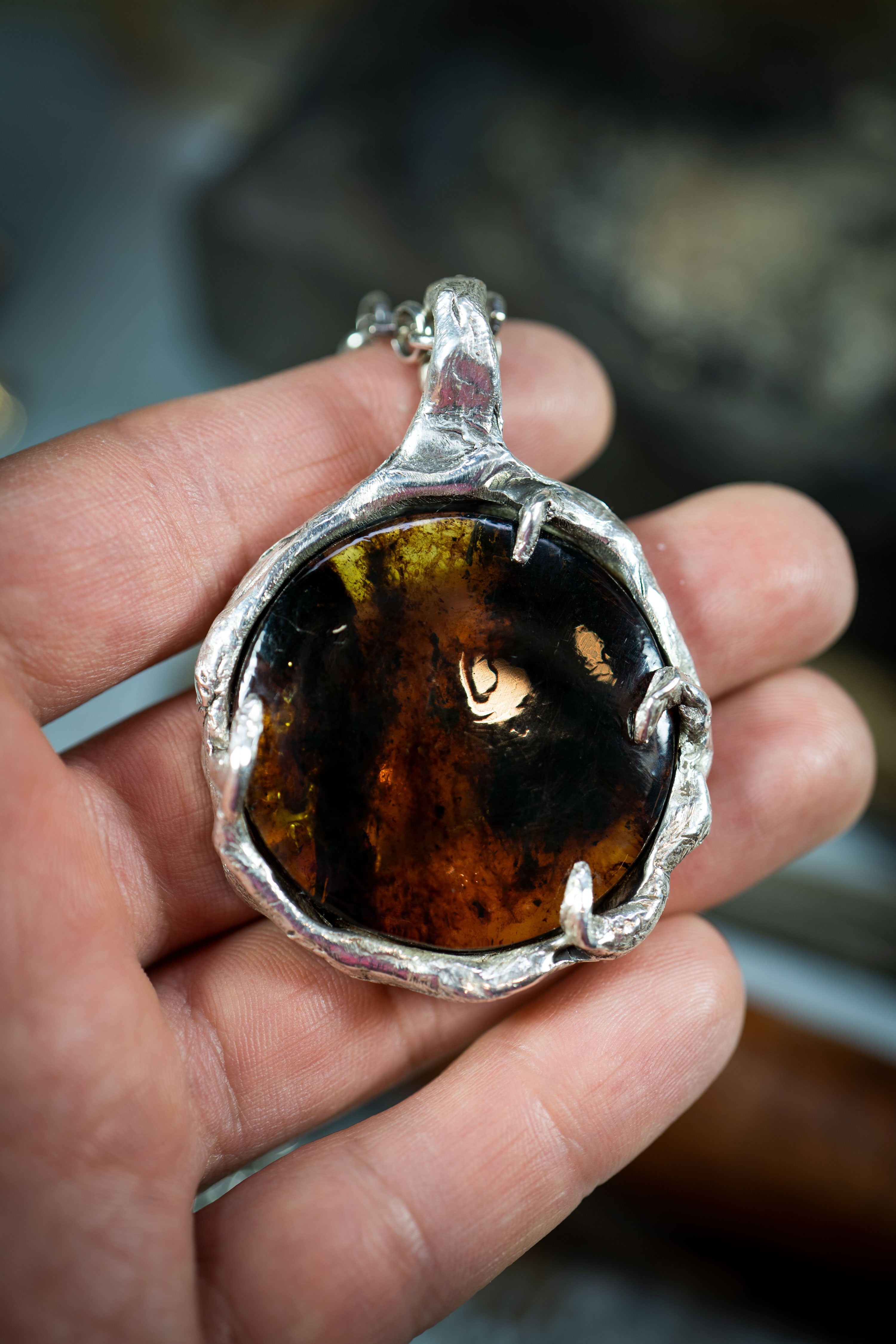 Terrestrial (Amber, Sterling Silver Pendant)