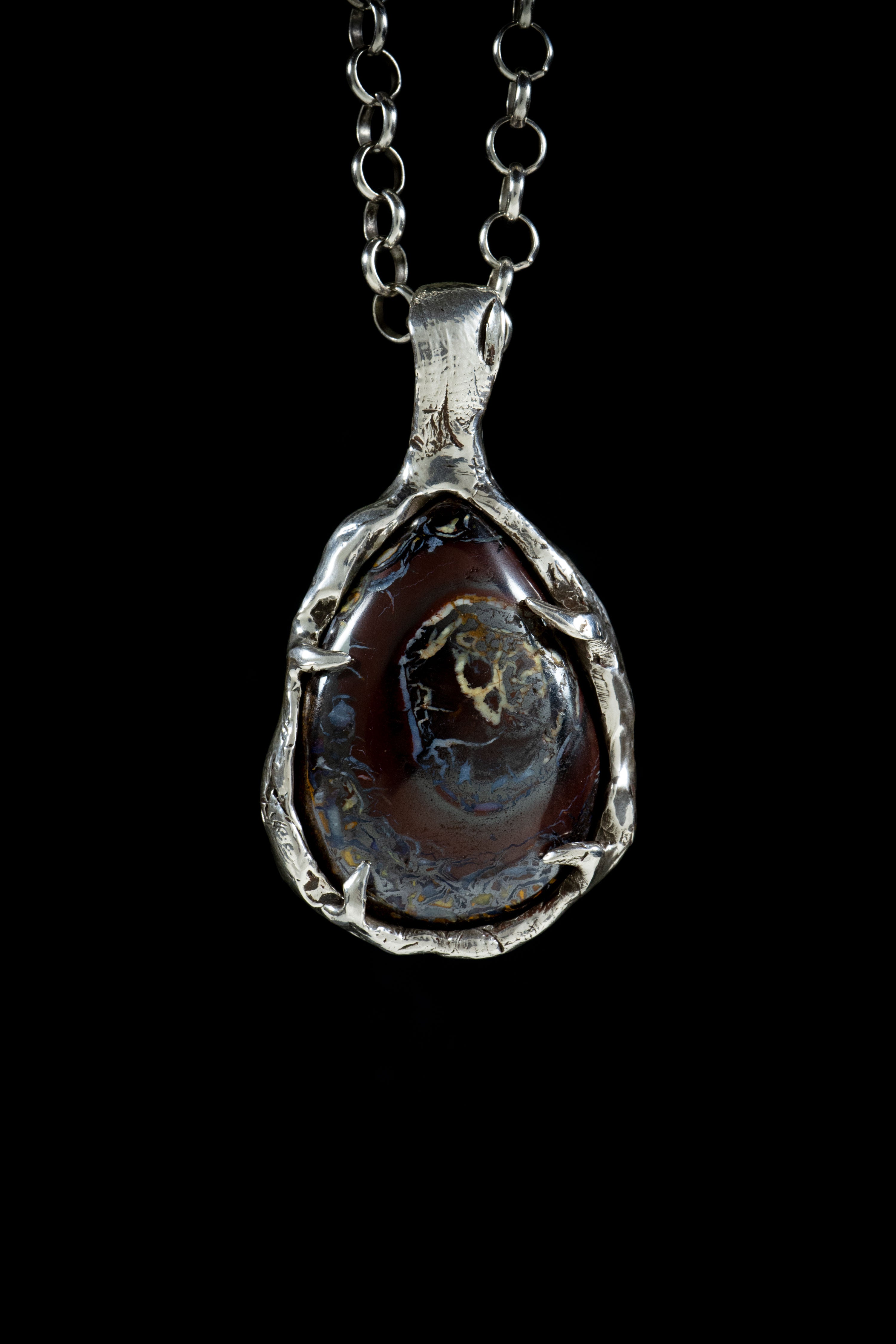 Formation of a Planet (Australian Koroit Black Boulder Opal, Sterling Silver Pendant)