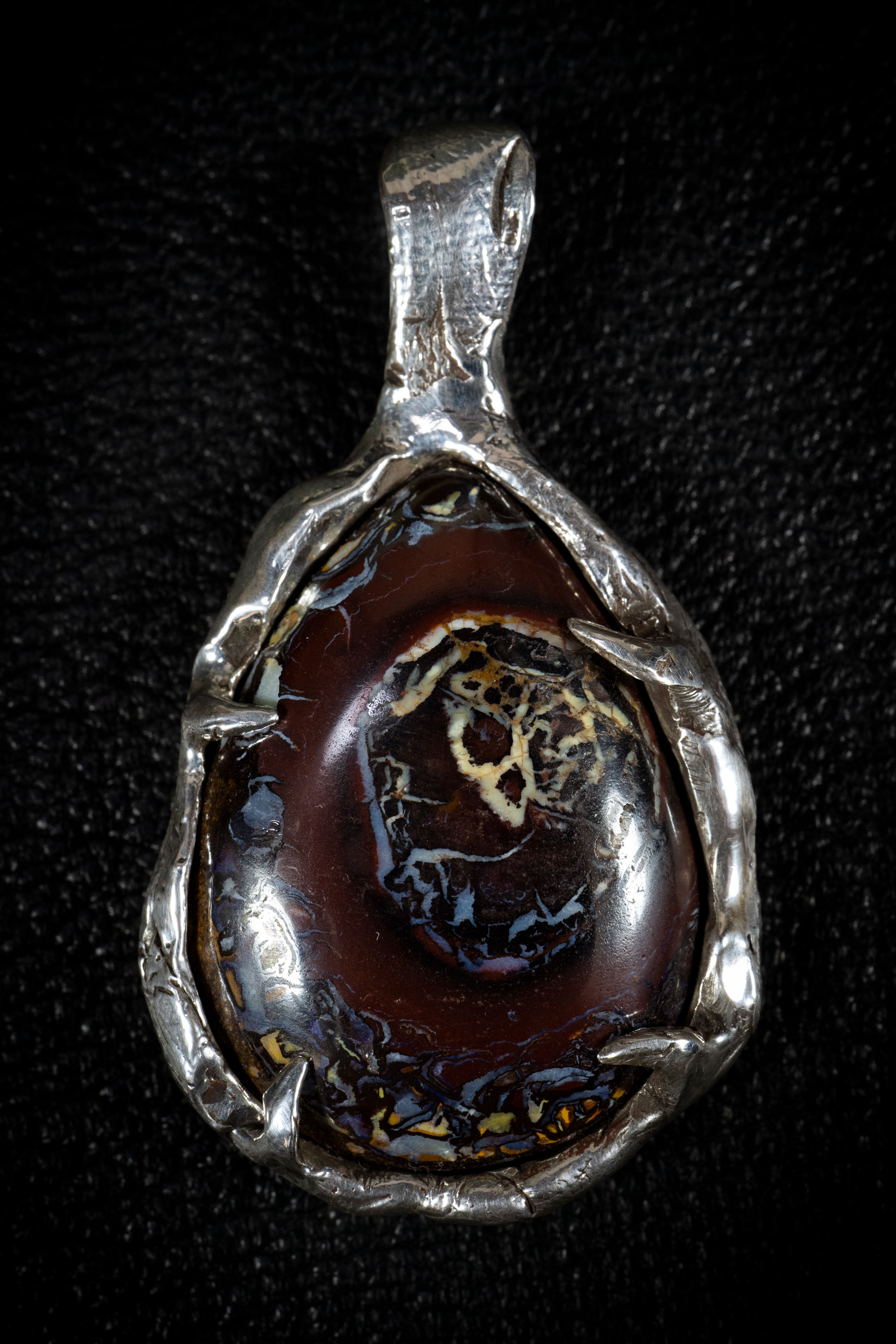 Formation of a Planet (Australian Koroit Black Boulder Opal, Sterling Silver Pendant)