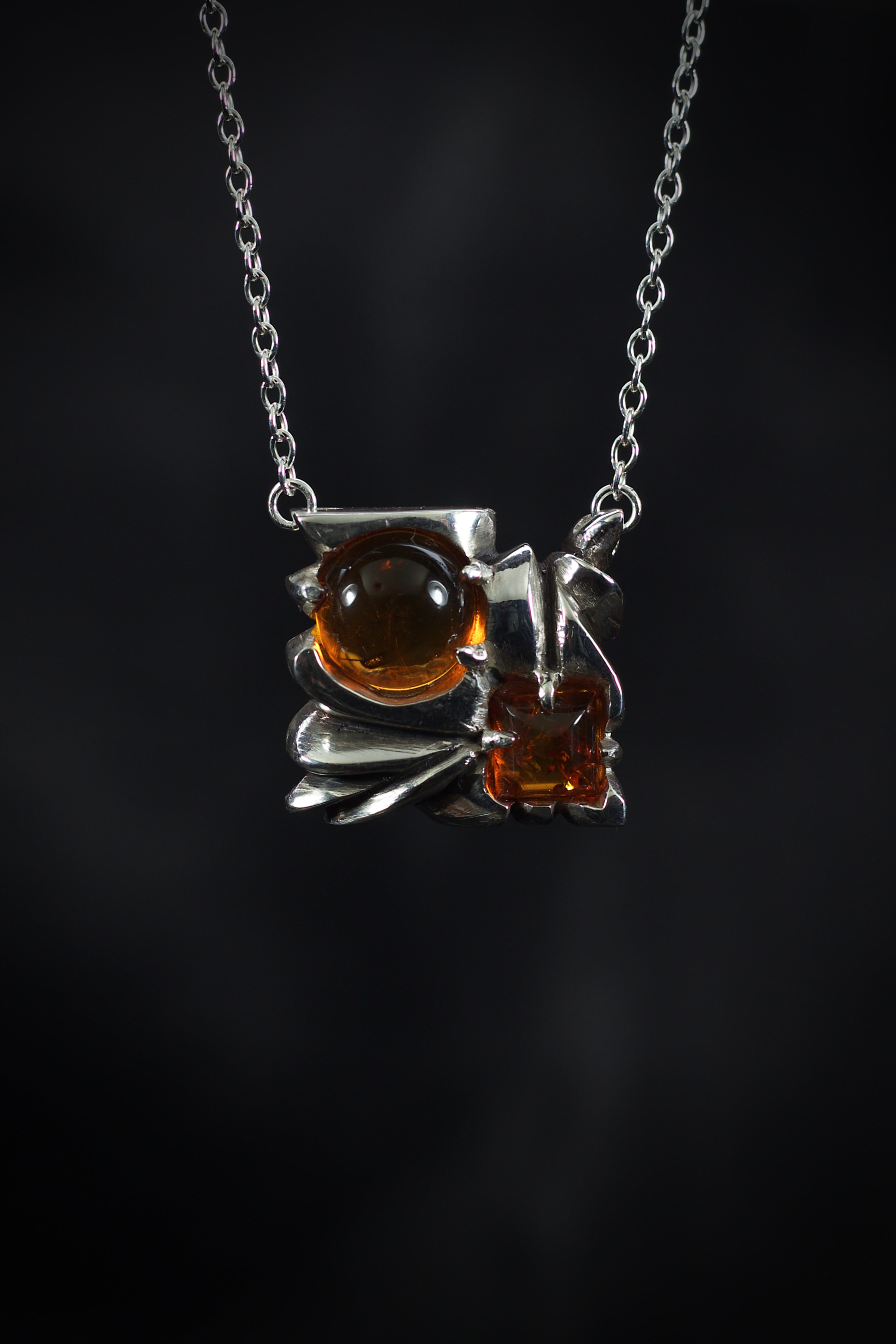 Half Reptile Half Human (Amber, Sterling Silver Pendant)