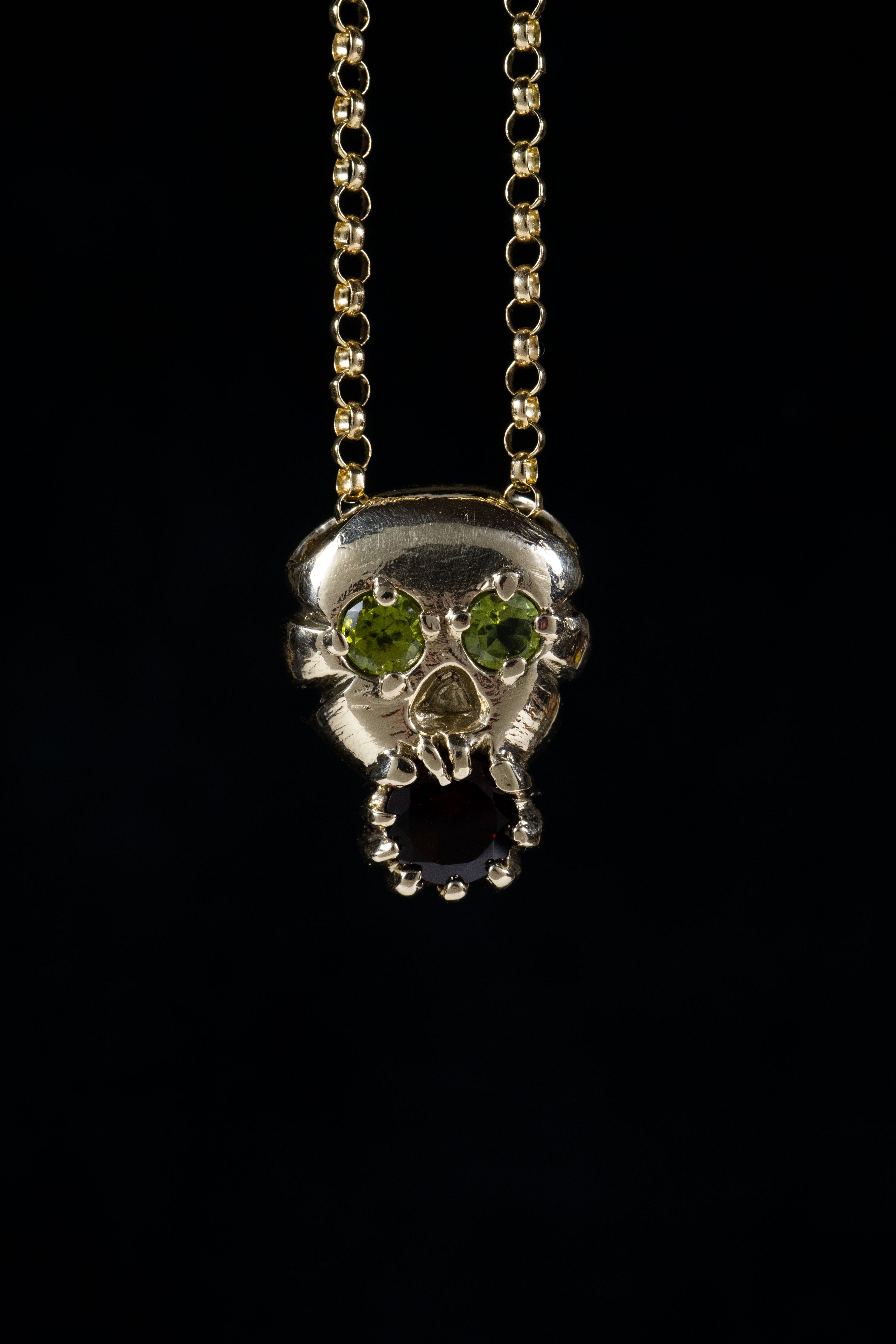Skull and Soul (Genuine Garnet, Peridot, Solid Yellow Gold Pendant)