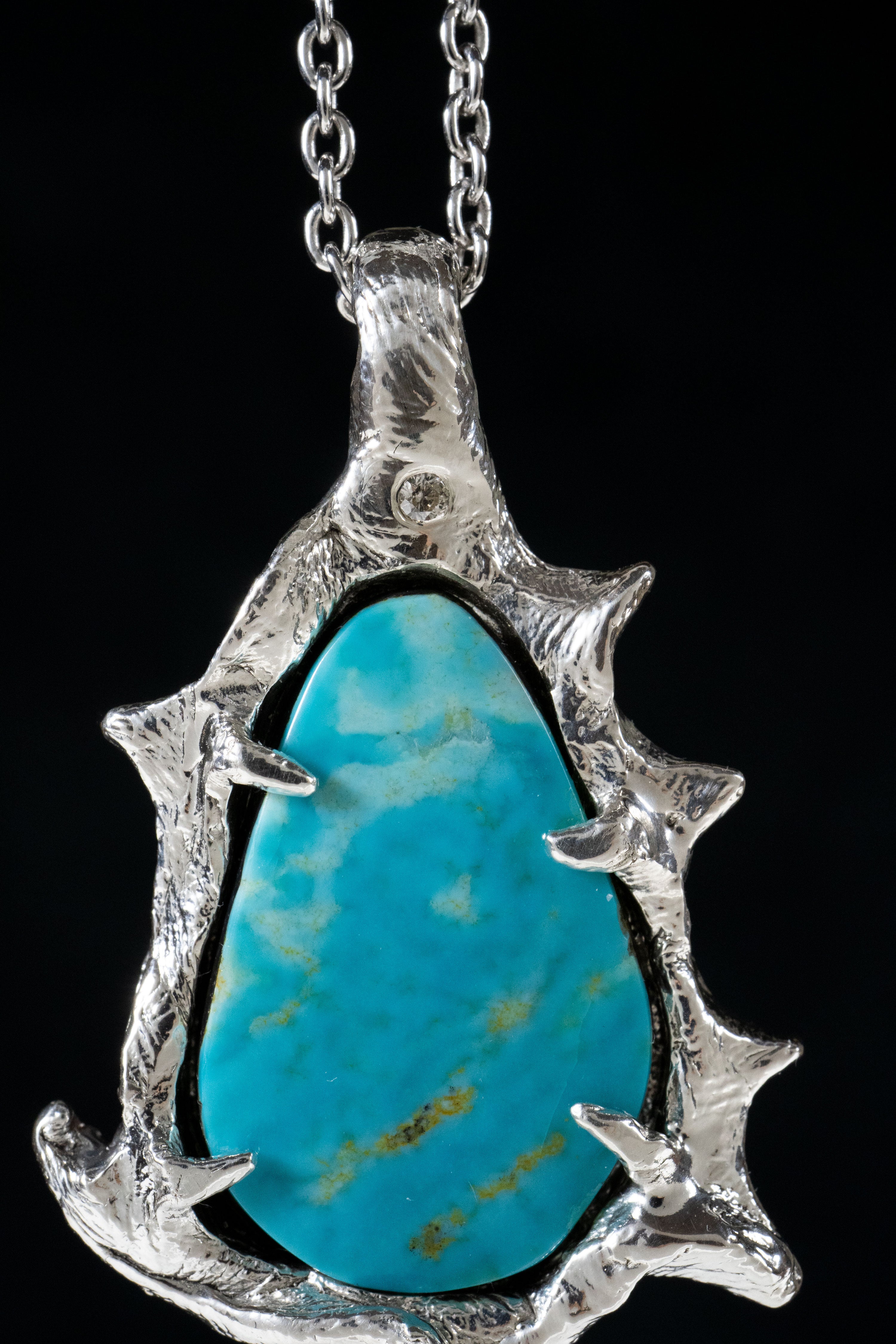 Star (Manassa Turquoise, Genuine Diamond, Sterling Silver Pendant)