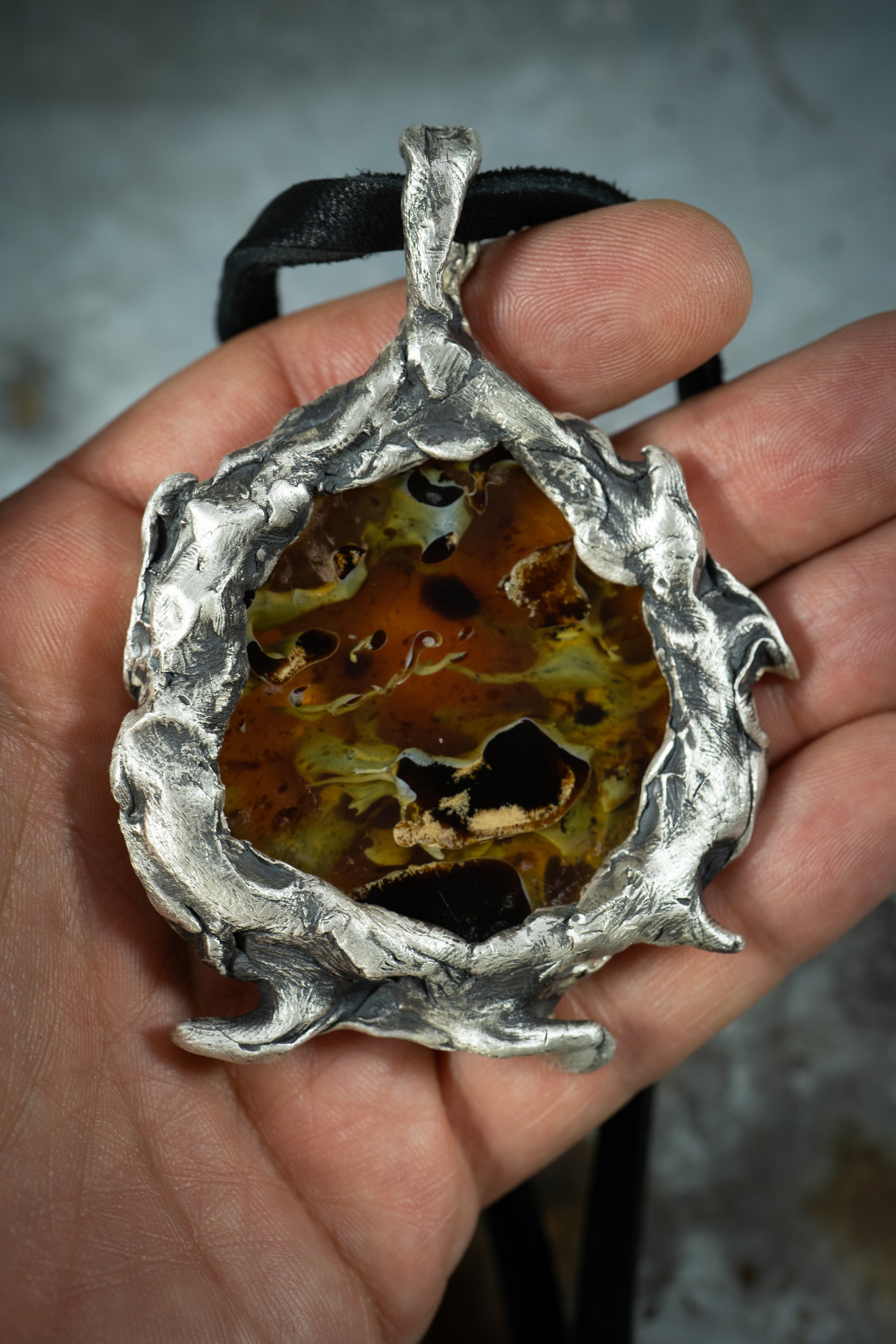Amber Wave (Amber, Sterling Silver Pendant)