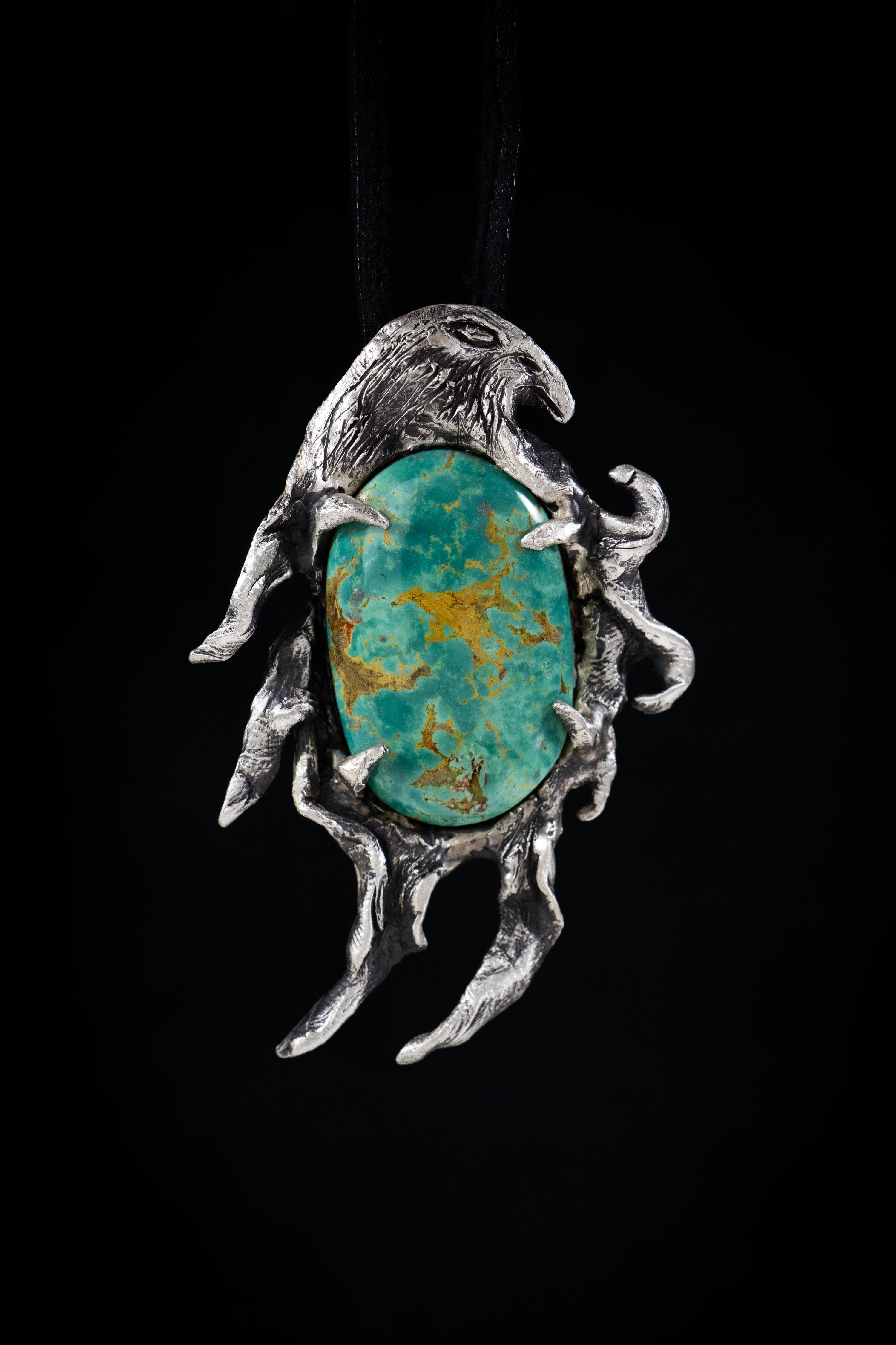 Human to Eagle (Manassa Turquoise, Sterling Silver Pendant)