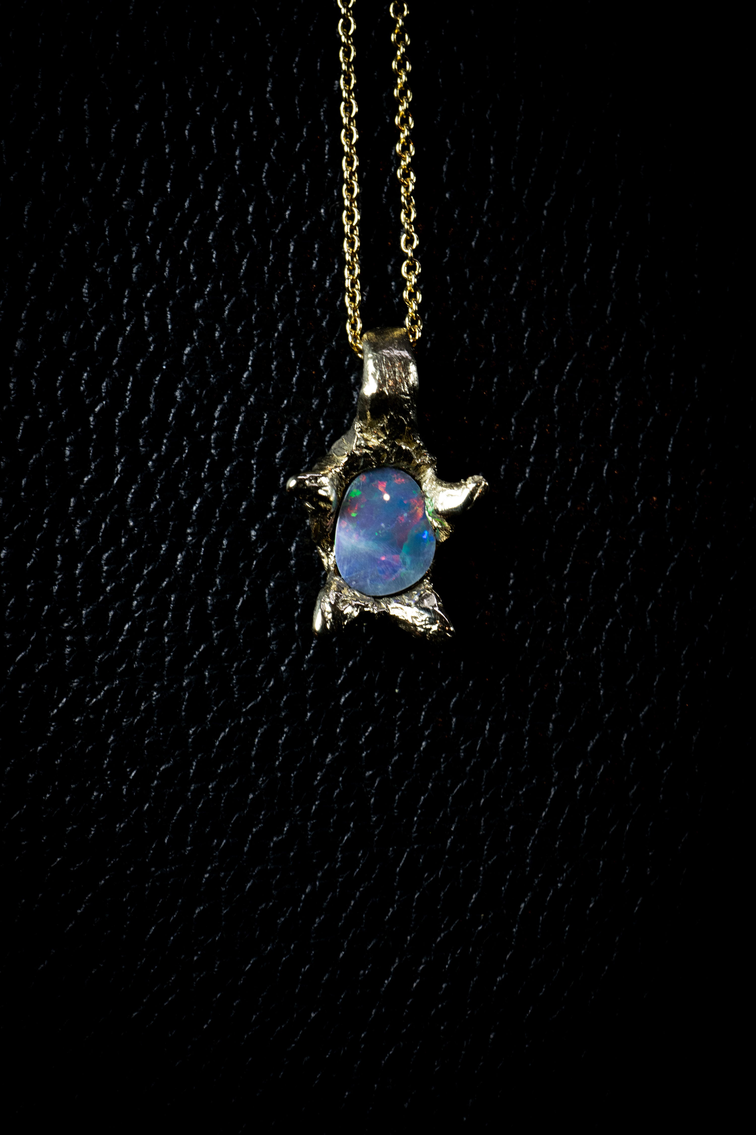 Galaxy of Light (Genuine Australian Opal, 10K Yellow Gold Pendant)