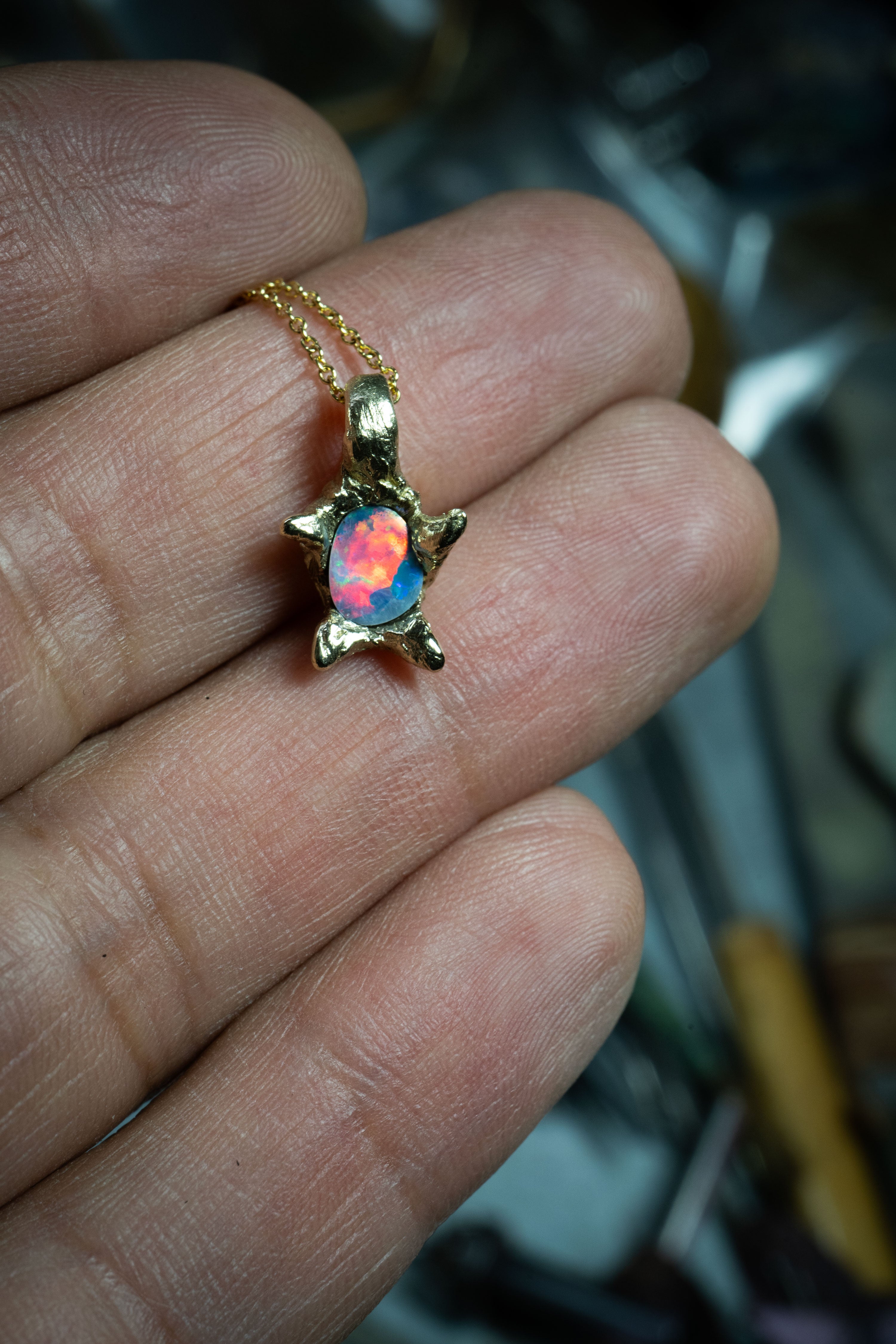Galaxy of Light (Genuine Australian Opal, 10K Yellow Gold Pendant)