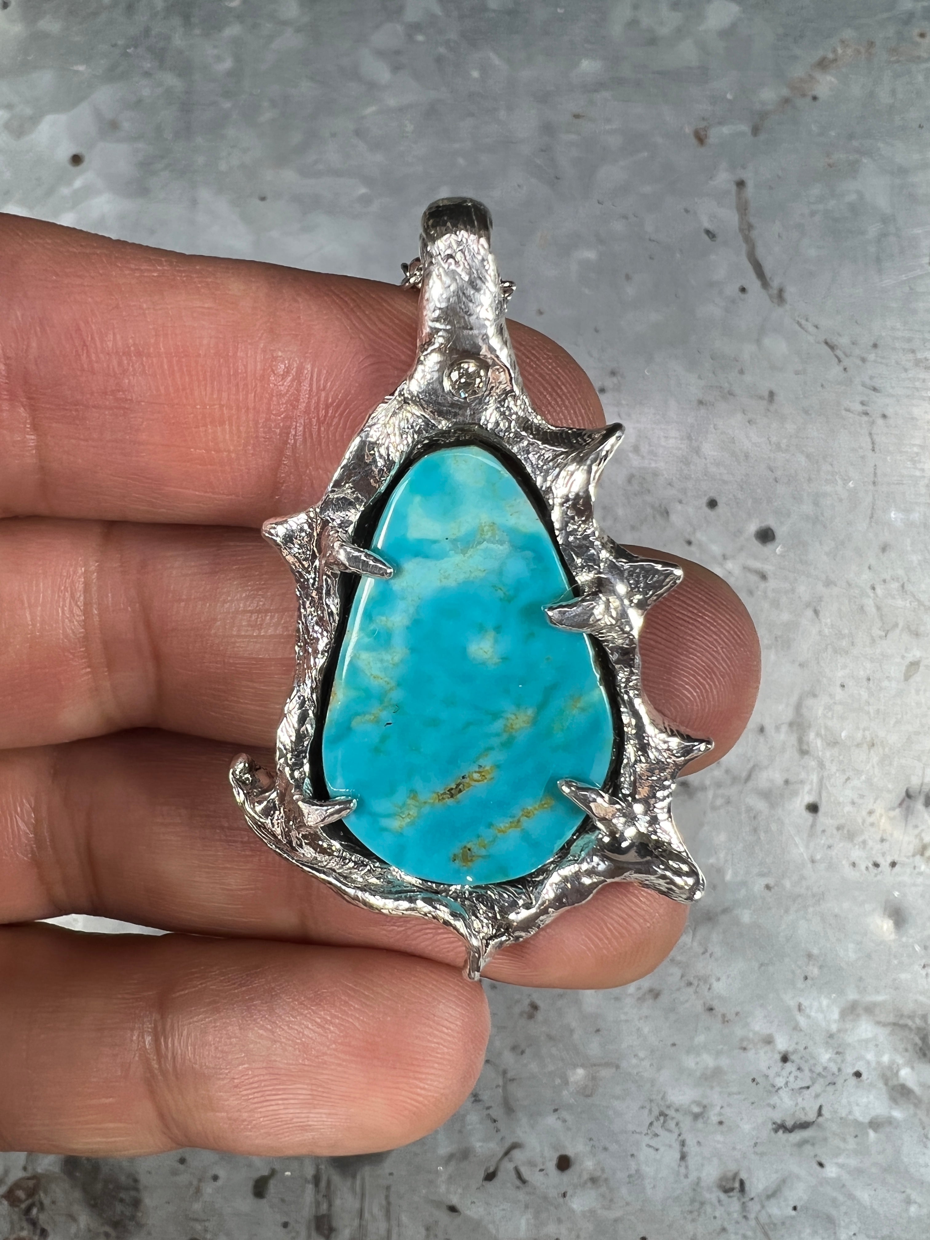 Star (Manassa Turquoise, Genuine Diamond, Sterling Silver Pendant)