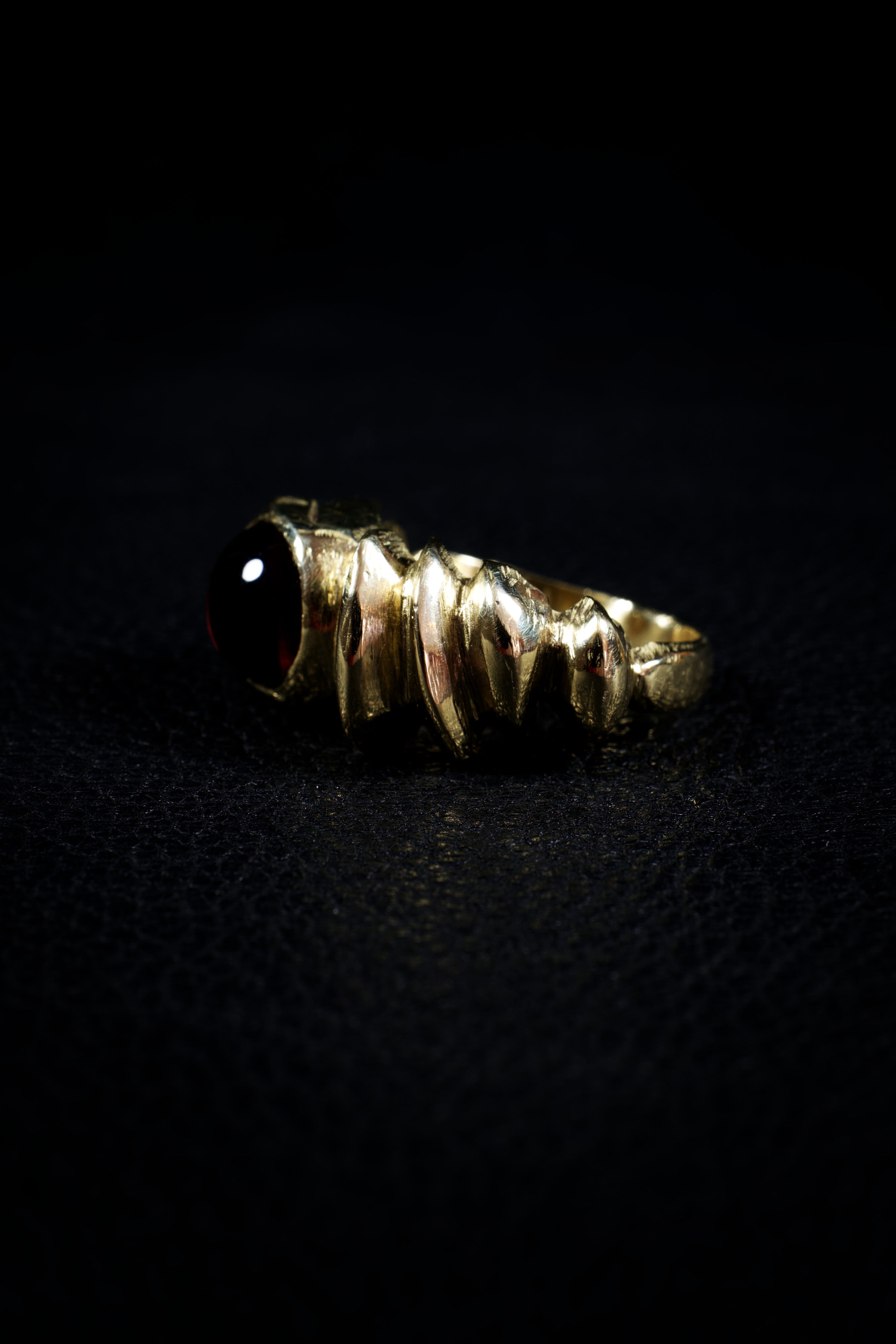 Red Sphere (Genuine Garnet, 10K Yellow Gold Ring)