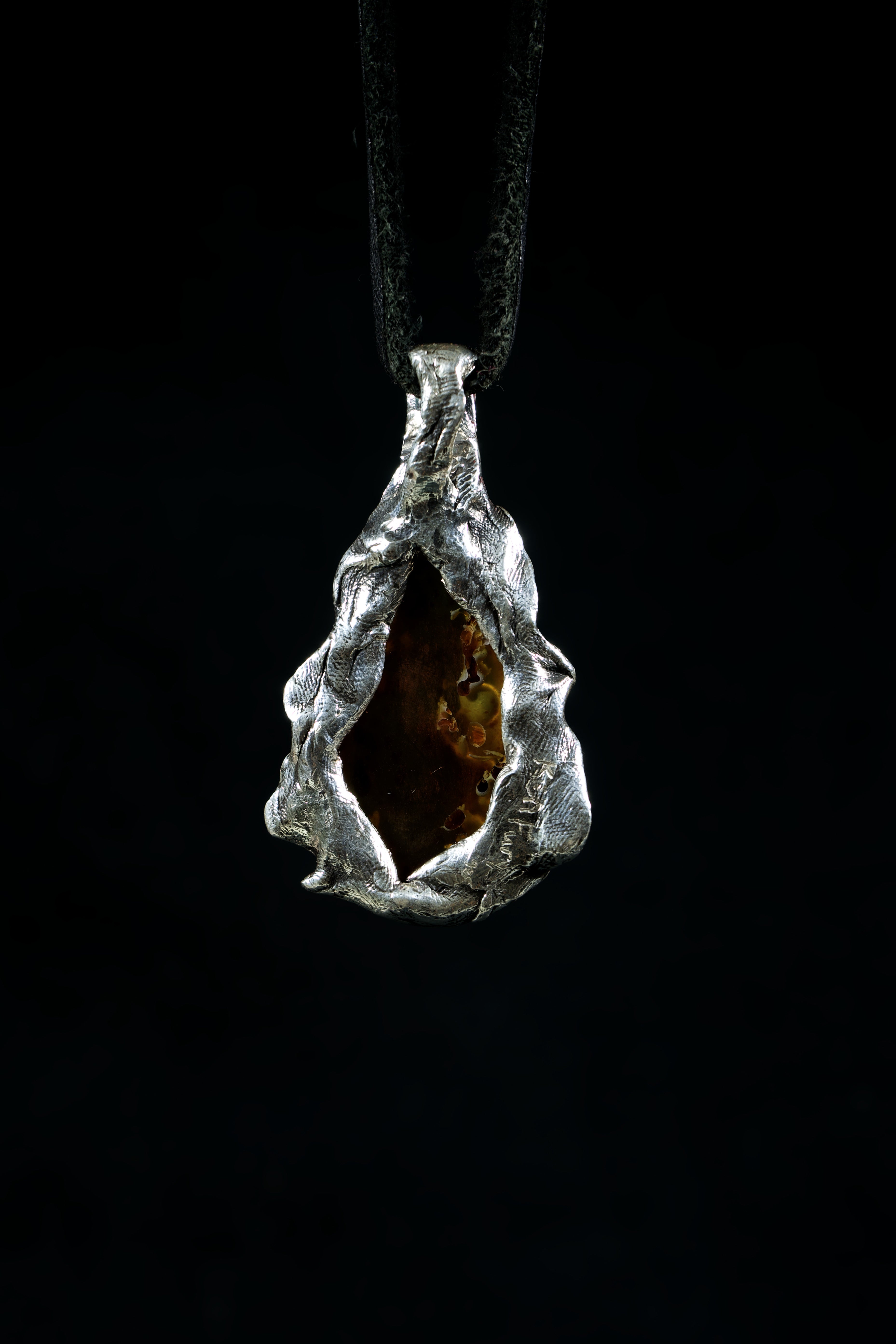 Fossilized Paradise (Amber, Sterling Silver Pendant)