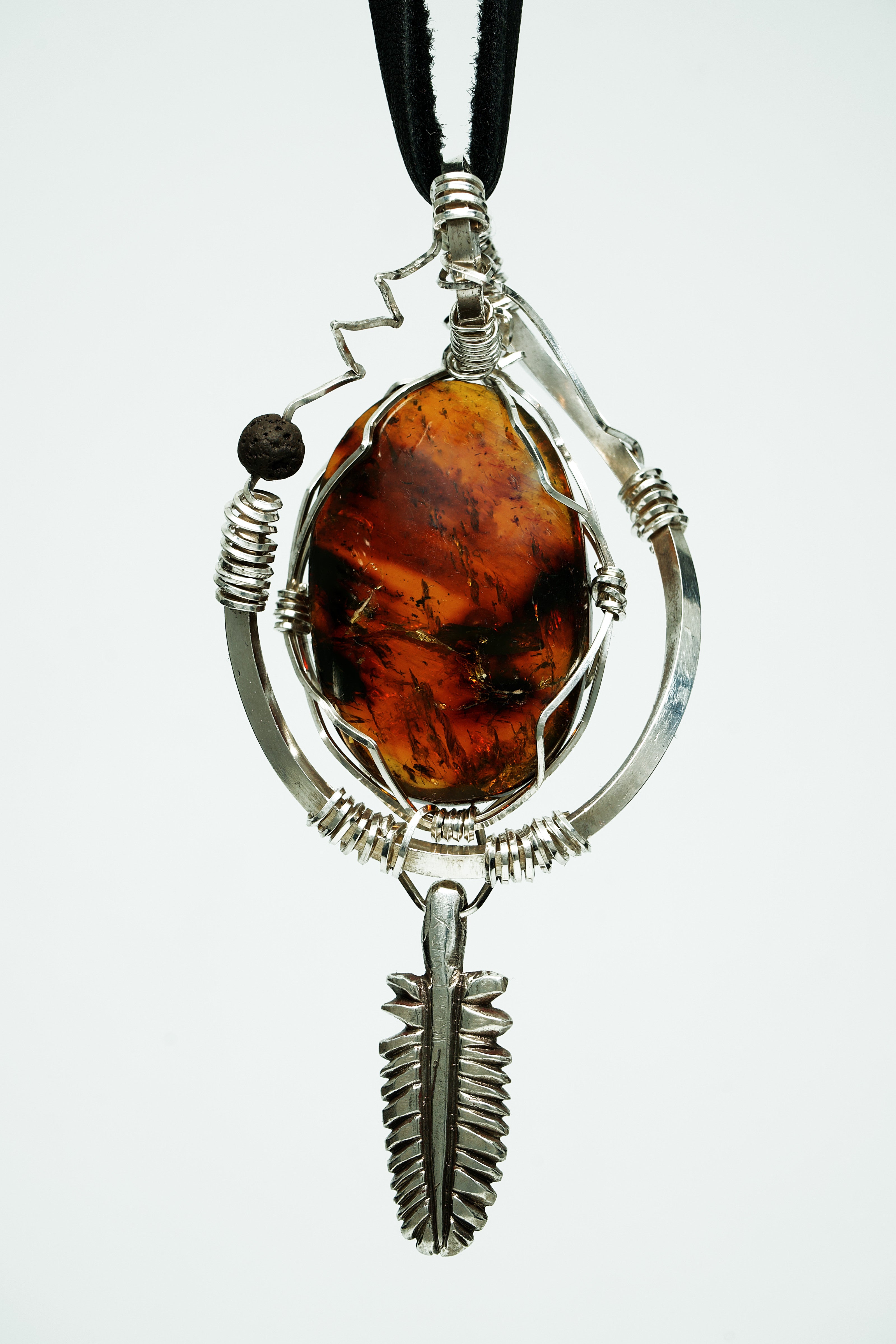 Frozen Time (Amber, Sterling Silver Pendant)