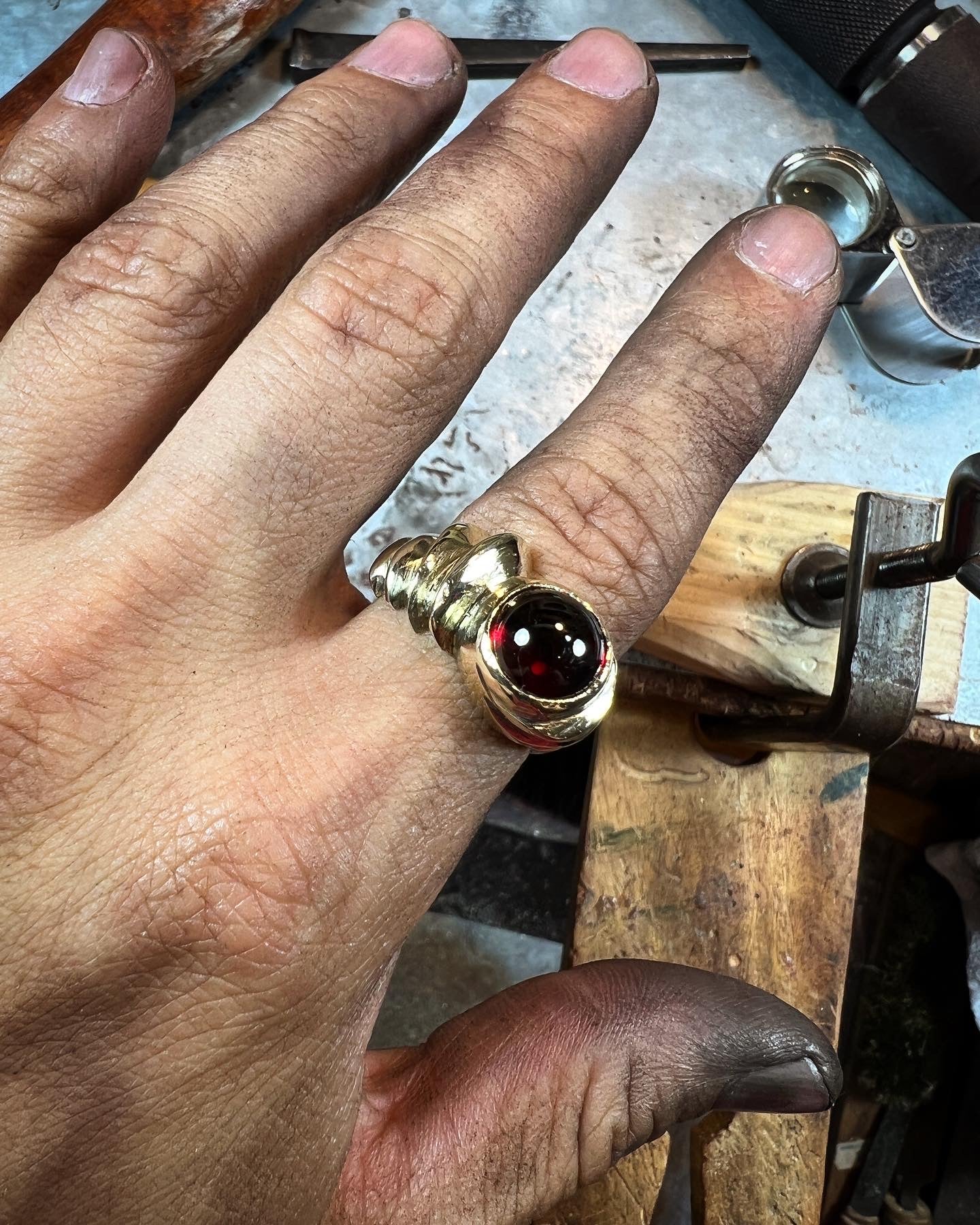Red Sphere (Genuine Garnet, 10K Yellow Gold Ring)