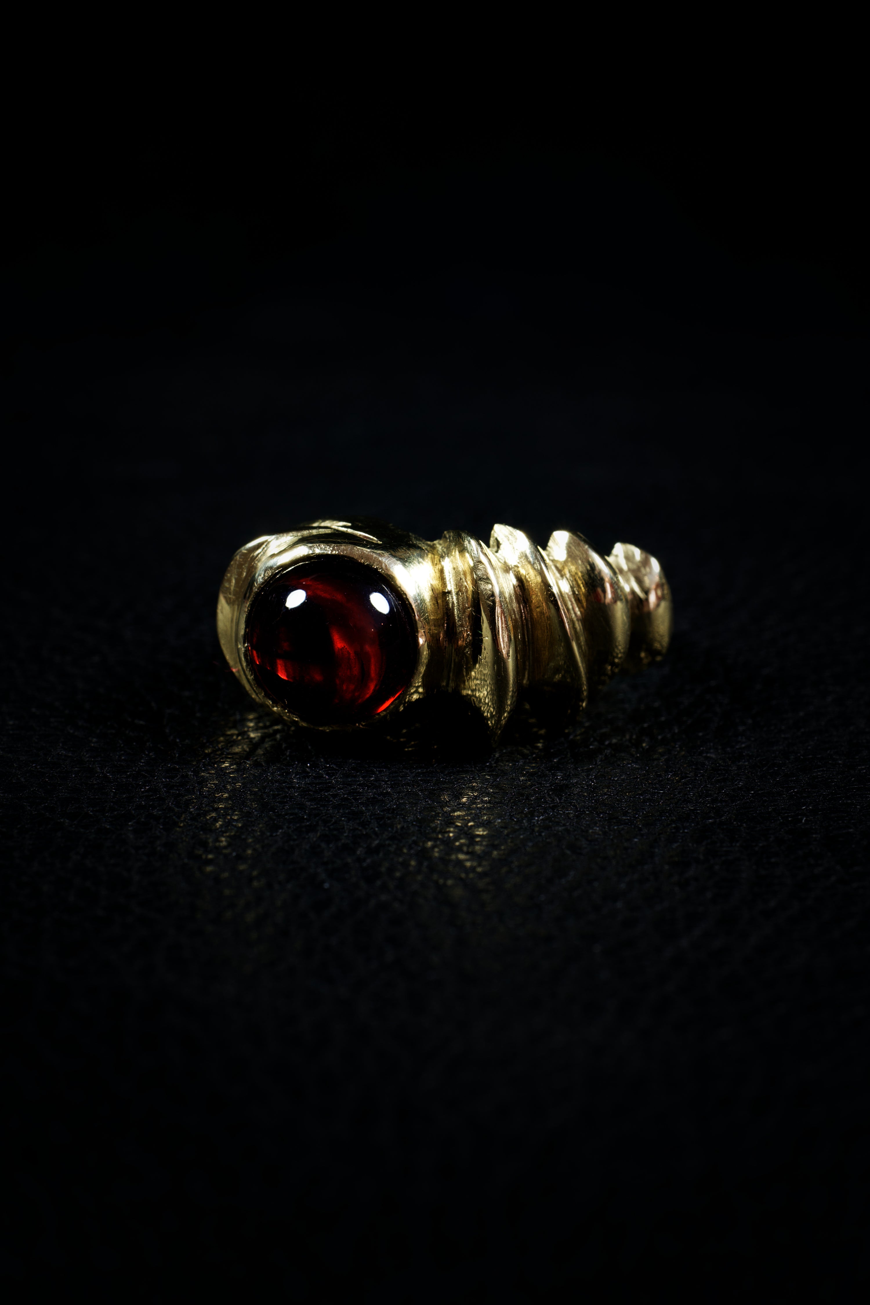 Red Sphere (Genuine Garnet, 10K Solid Yellow Gold Ring)
