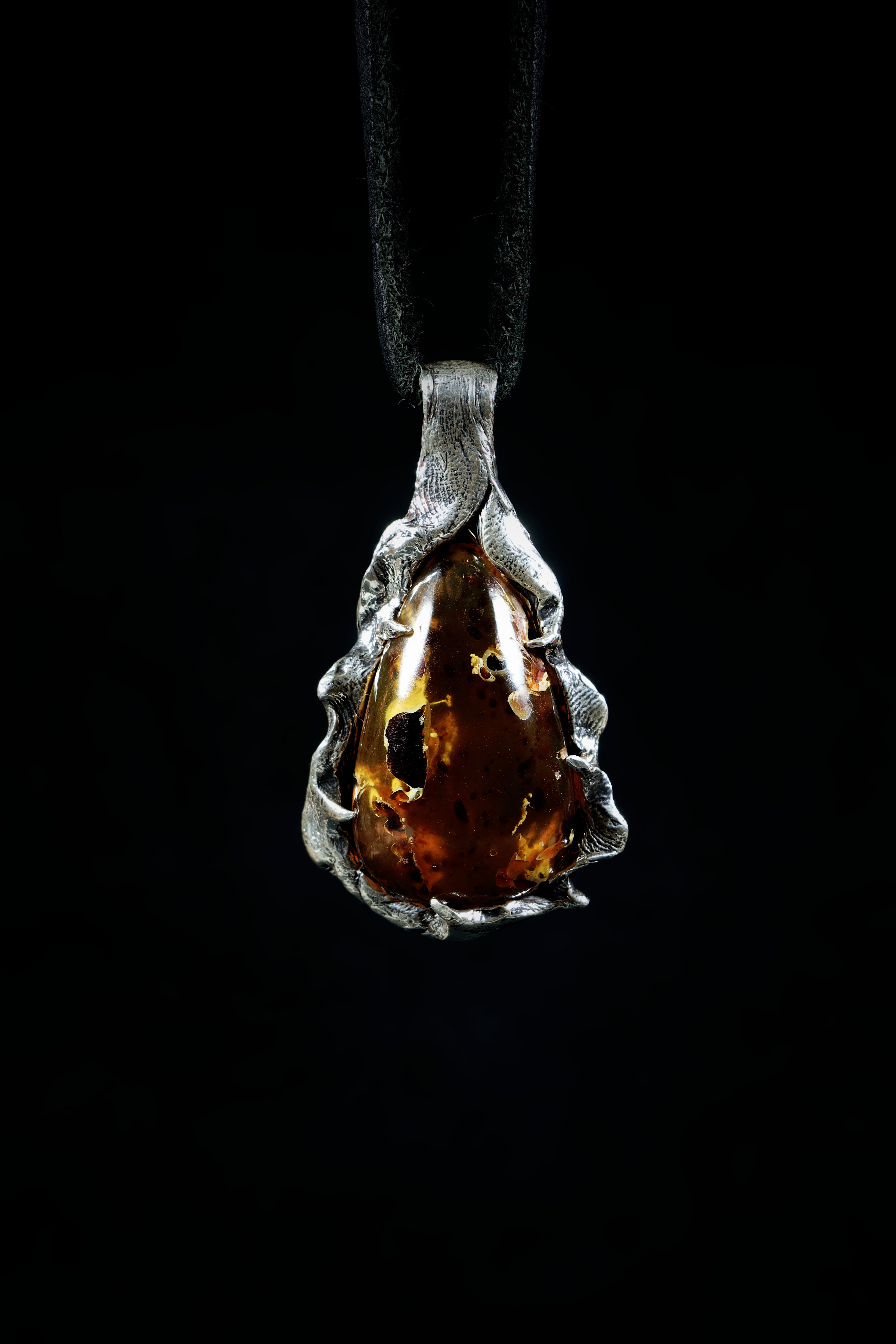 Fossilized Paradise (Amber, Sterling Silver Pendant)