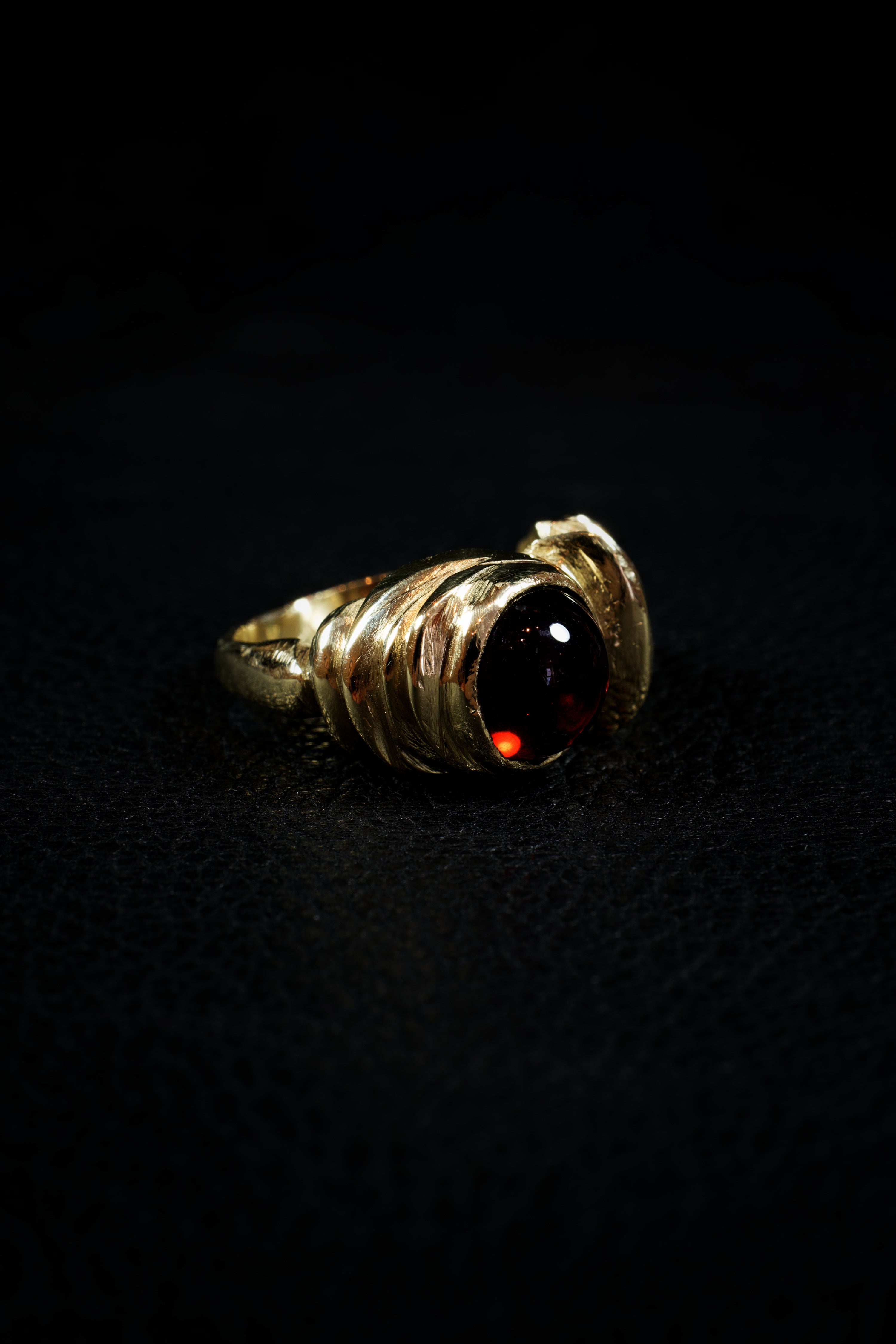 Red Sphere (Genuine Garnet, 10K Solid Yellow Gold Ring)