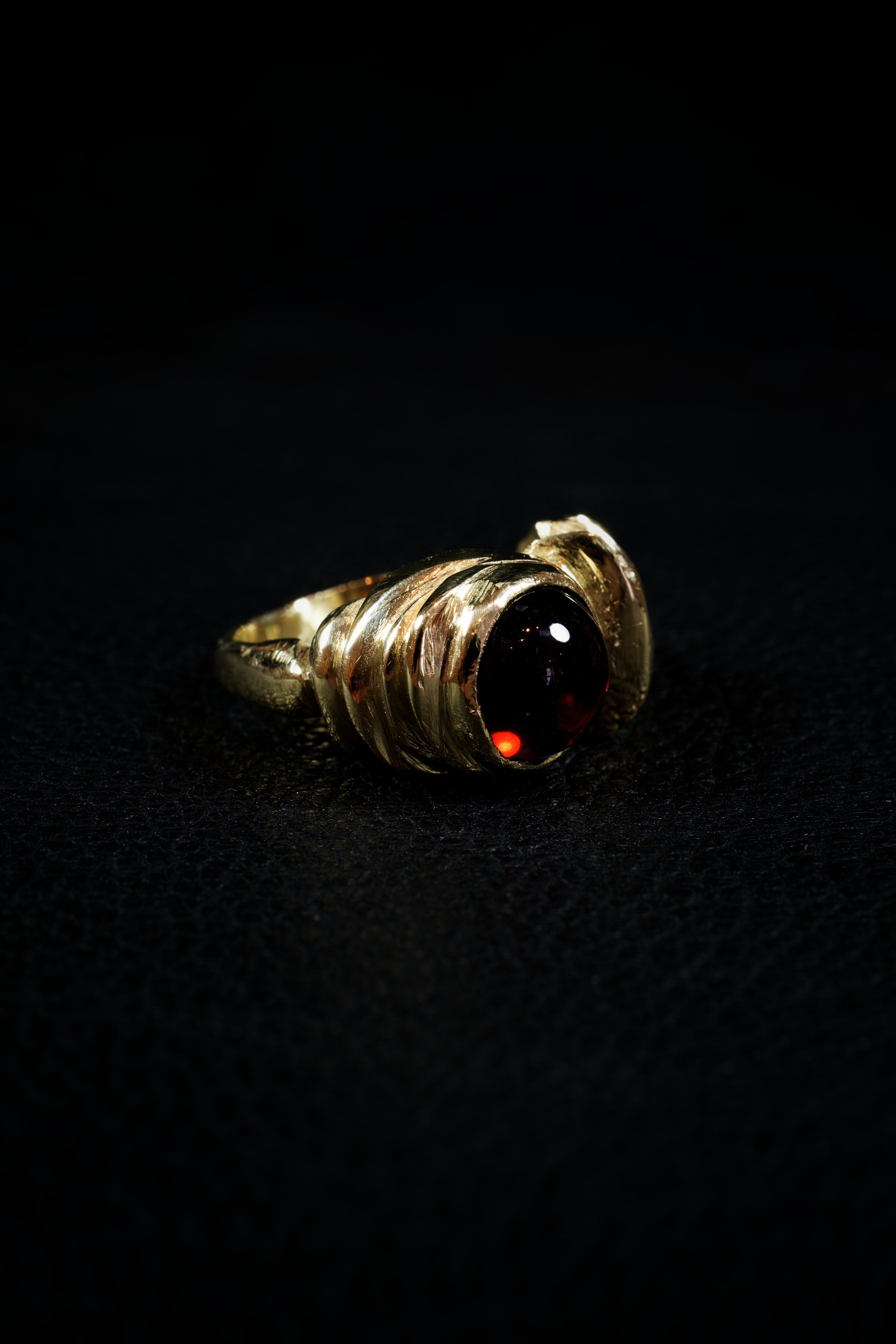 Red Sphere (Genuine Garnet, 10K Yellow Gold Ring)