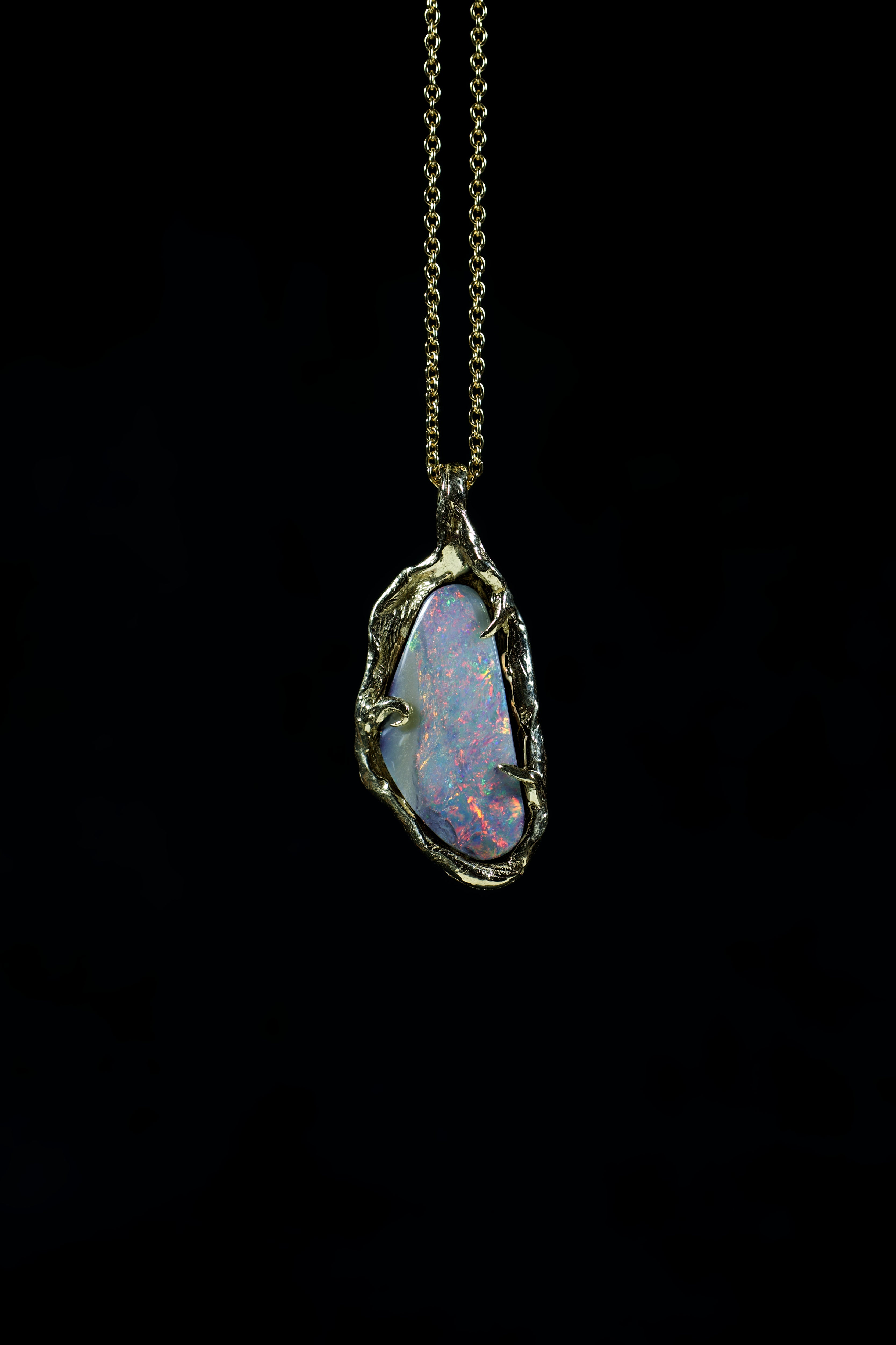 Opal World No. 2 (Genuine Australian Boulder Opal, 10K Solid Yellow Gold Pendant)