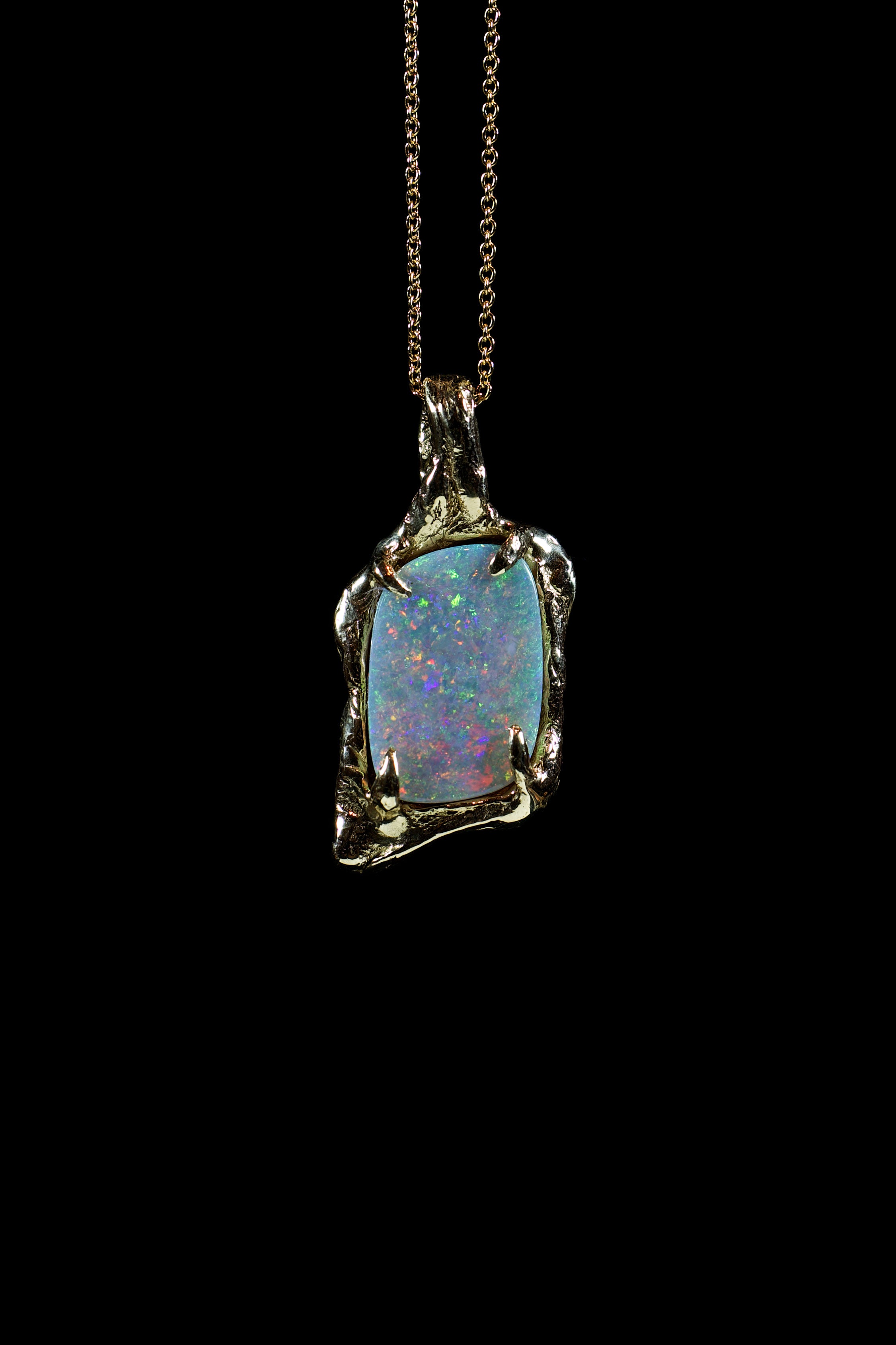 Opal World No. 1 (Genuine Australian Precious Opal, 10K Solid Yellow Gold Pendant)