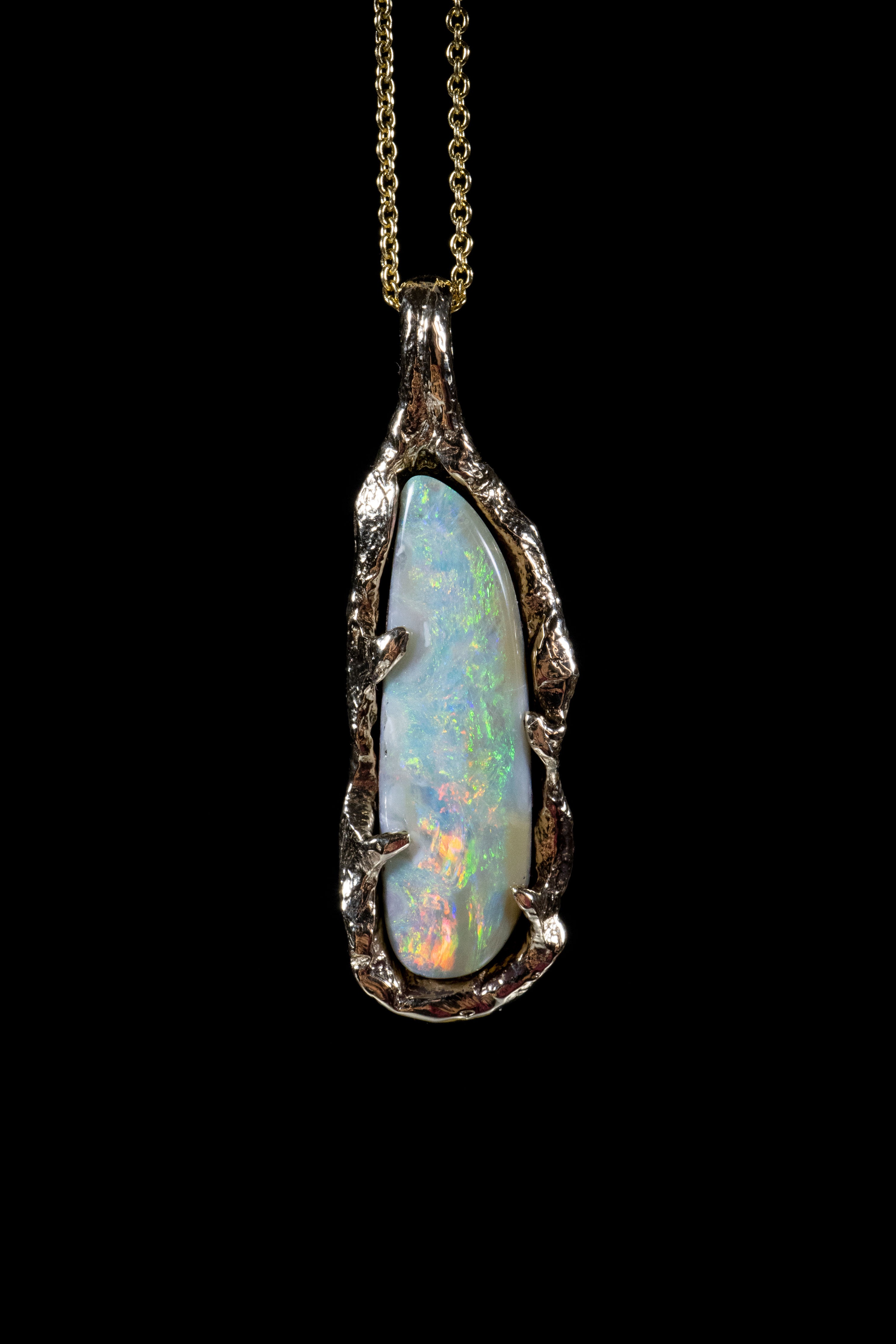 Opal World No. 3 (Genuine Australian Boulder Opal, 14K Solid Yellow Gold Pendant)