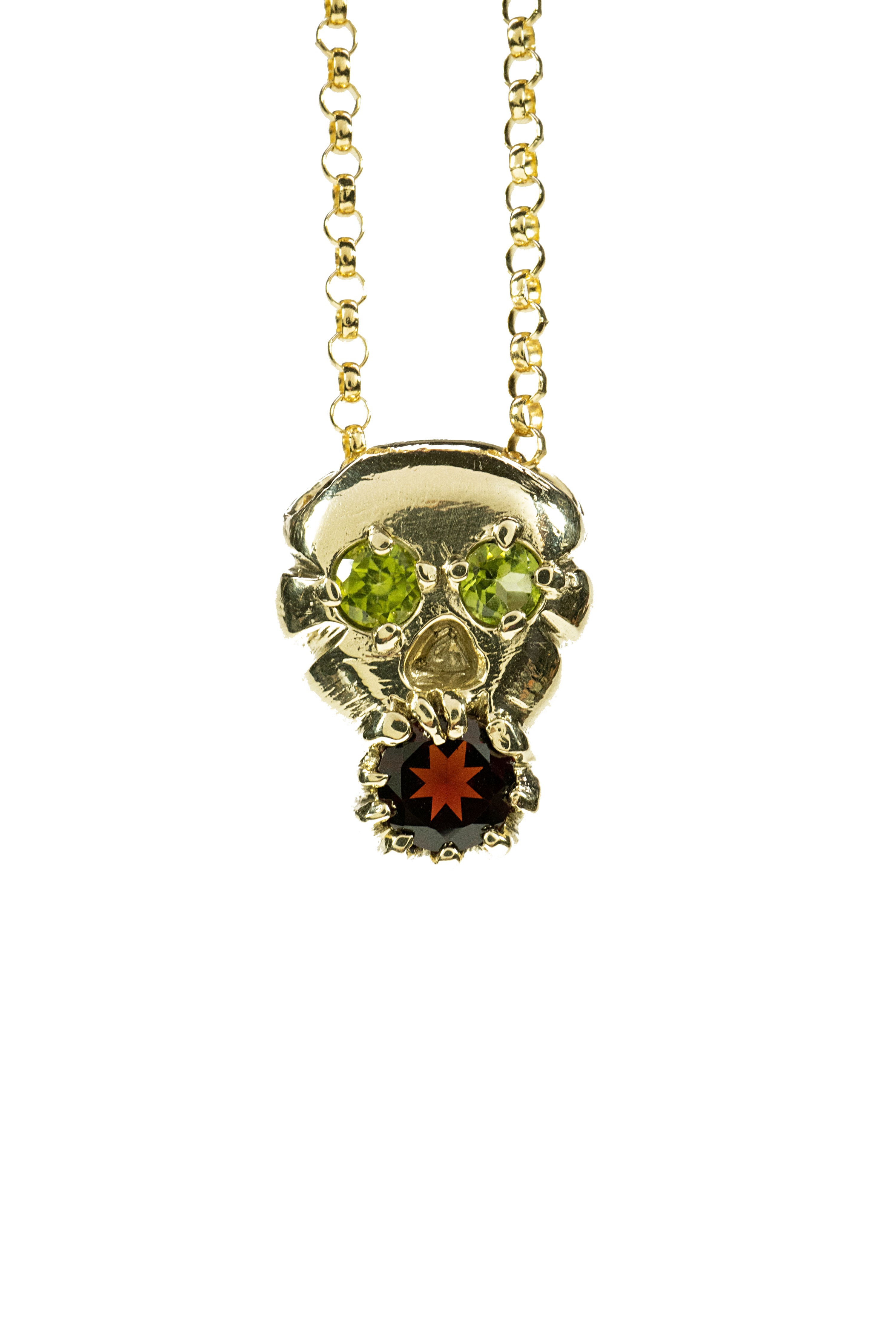Skull and Soul Pendant (Garnet, Peridot, Gold)